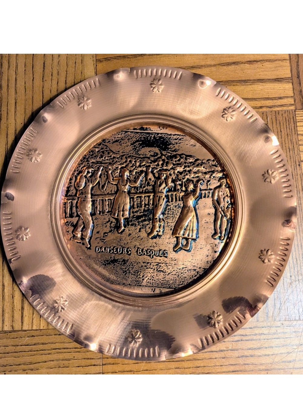 Vintage Copper Decorative Plate with Basque Dancers By Creations Artistiques